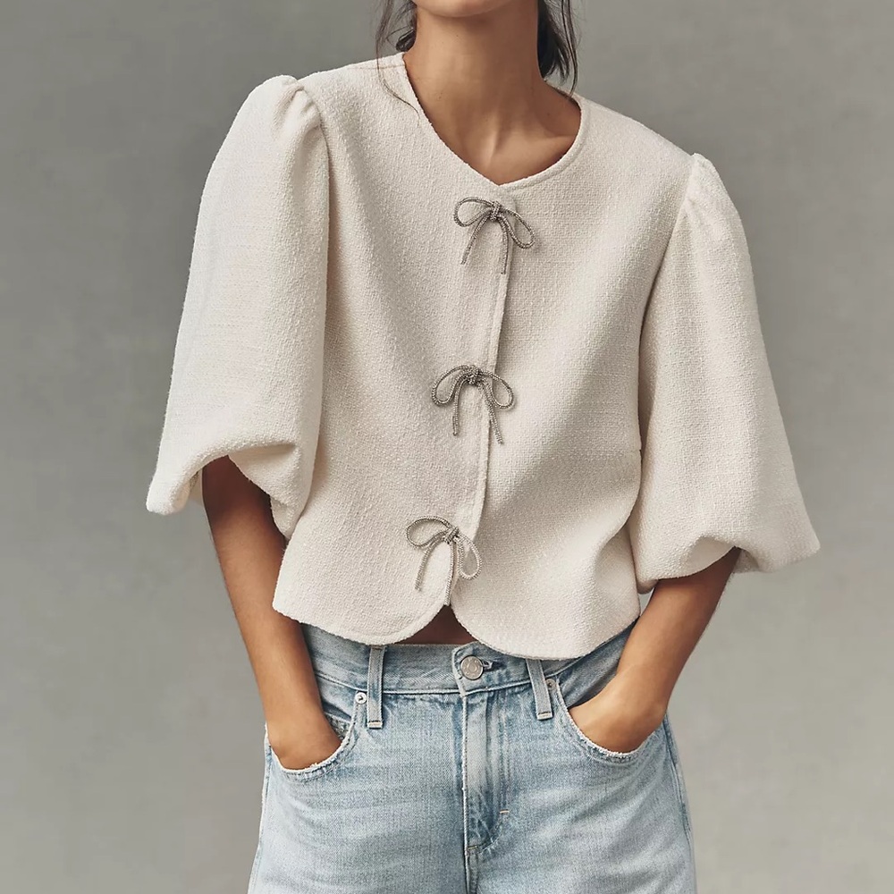 Anthropologie Dolan Left Coast Puff-Sleeve Bow-Embellished Blazer